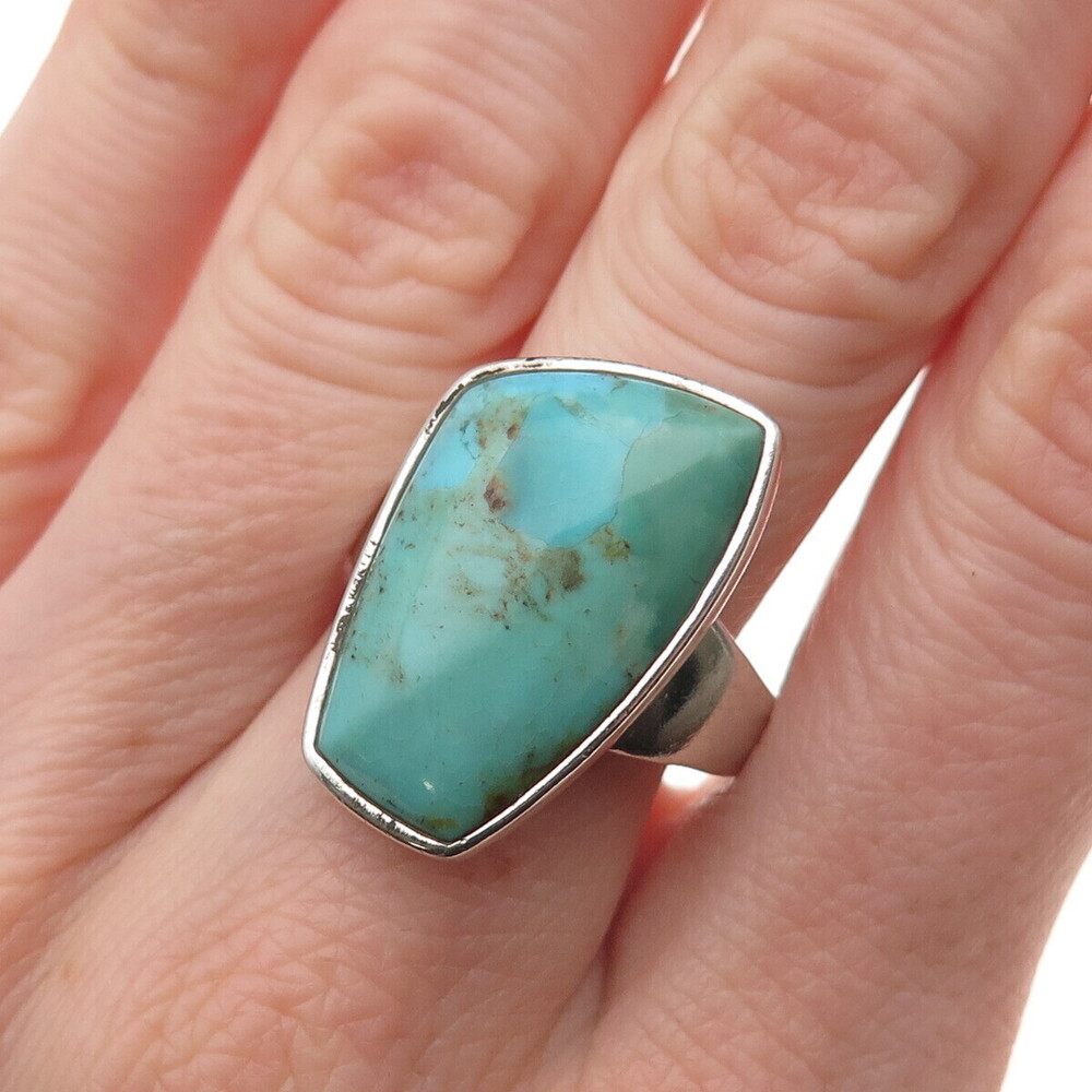 Barse Sterling Silver Vintage Real Lone Mountain Turquoise Modernist Ring Size 9